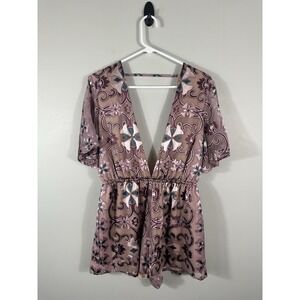 Tobi Romper Womens Small Pink Mauve Effie‎ Plunging Boho Ethereal Festival Sexy